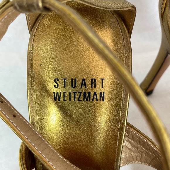 Stuart Weitzman Bronze Cage Ankle Strap Heels - Picture 5 of 6